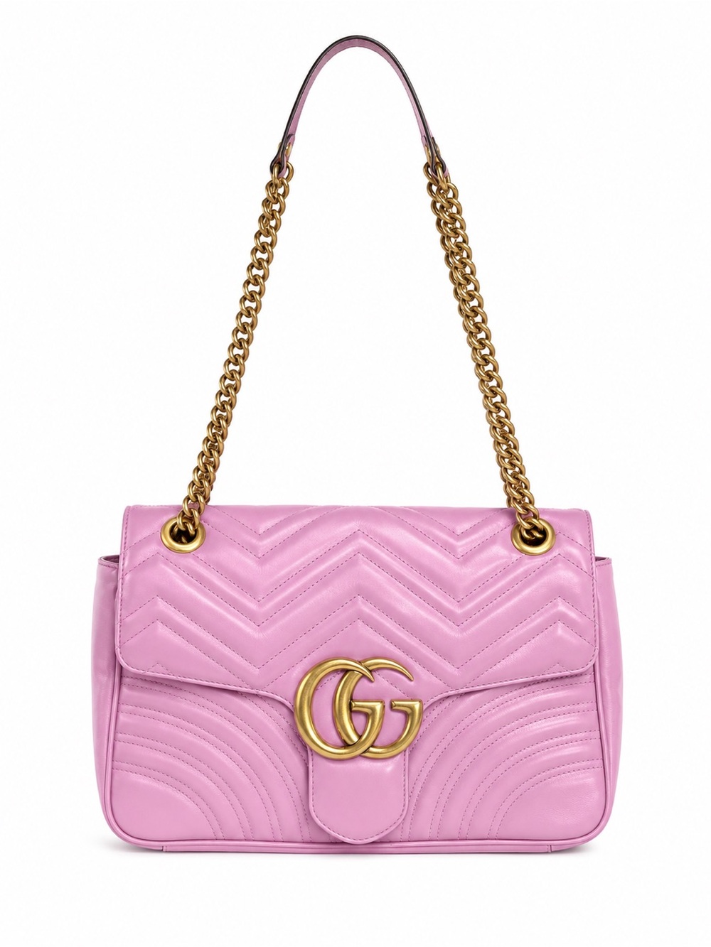 Gucci Pink Quilted Leather Shoulder Bag with Gold Double-G